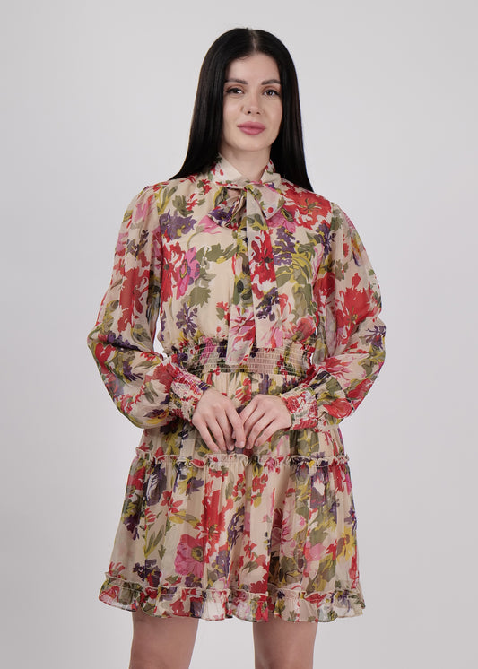 Boho chic pretty floral smocked waist mini dress