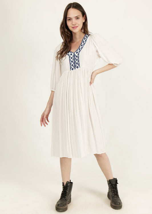 DRIRO V NECK FIT AND FLARE MIDI DRESS