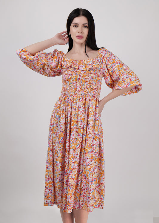 DRIRO Summer must have floral smocked midi dress
