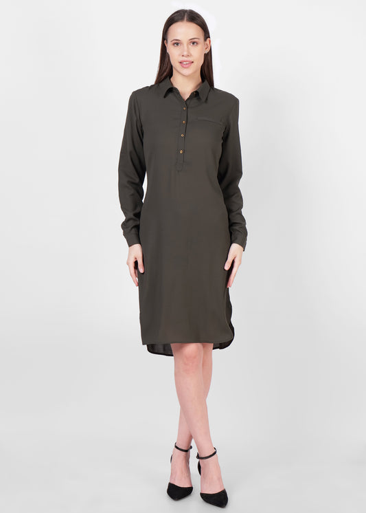 Women Shirt Collar Cotton Shirt Dress