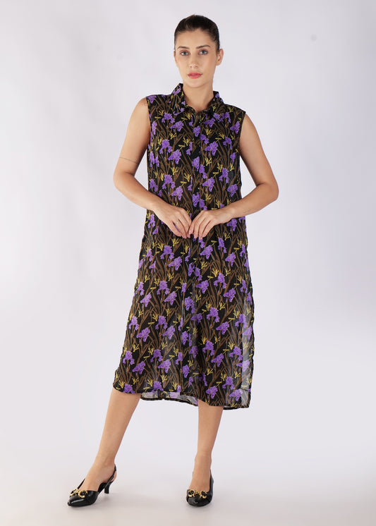 Floral Printed Sleeveless Fit & Flare Cotton Midi Dress