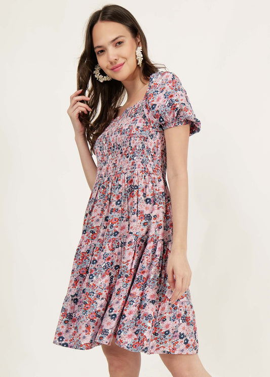 DITSY FLORAL SMOCK TIERED DRESS