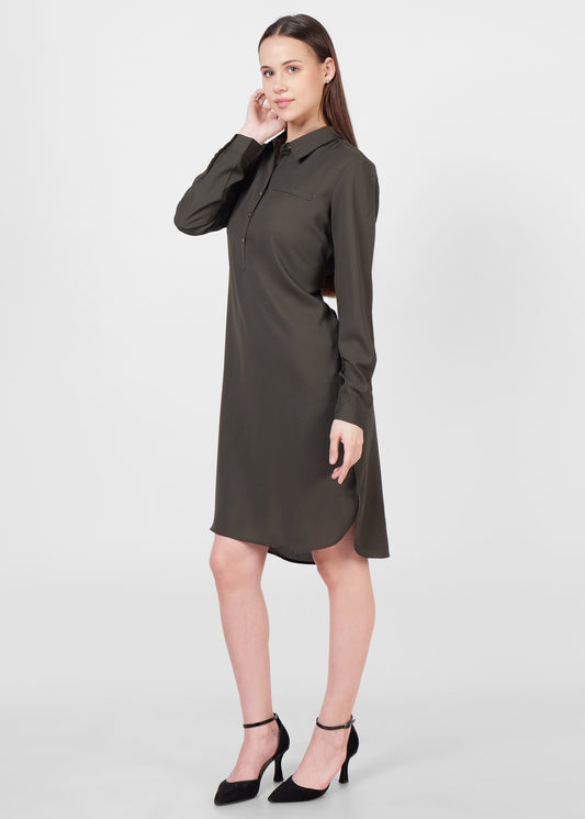 Women Shirt Collar Cotton Shirt Dress