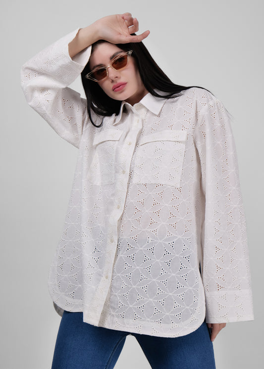 Women Schiffli Embroidered Regular Fit Shirt