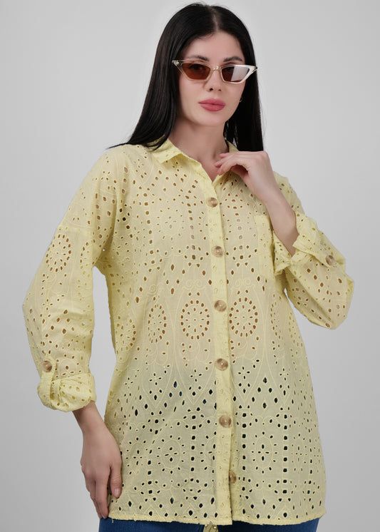 Women Schiffli Embroidered Oversized Shirt