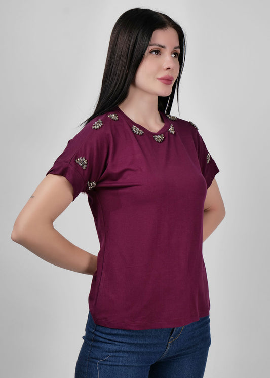 Deep maroon embellished