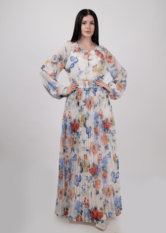 DRIRO Pleated maxi dress with belt in pretty summer florals