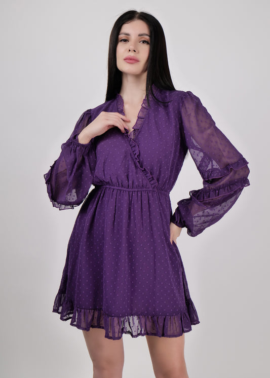 DRIRO Georgette purple smoked midi dress