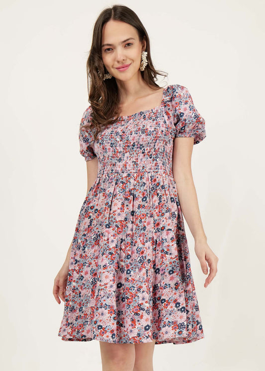 DITSY FLORAL SMOCK TIERED DRESS