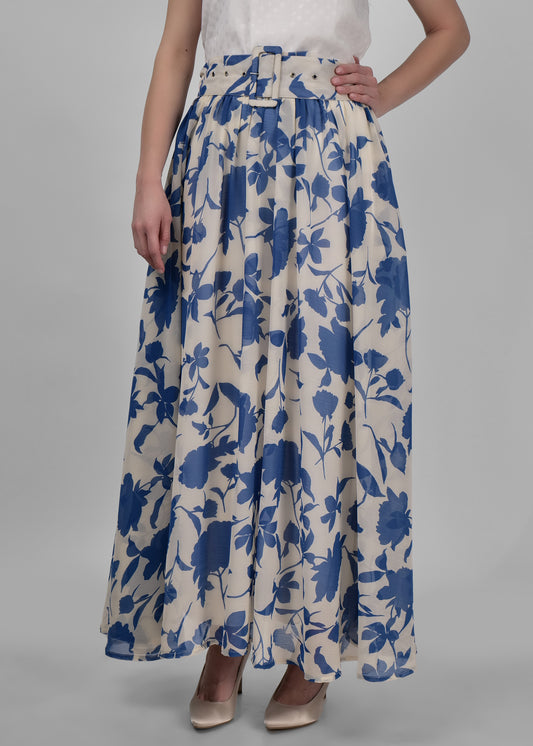 DRIRO Floral Print Flared Maxi Skirts