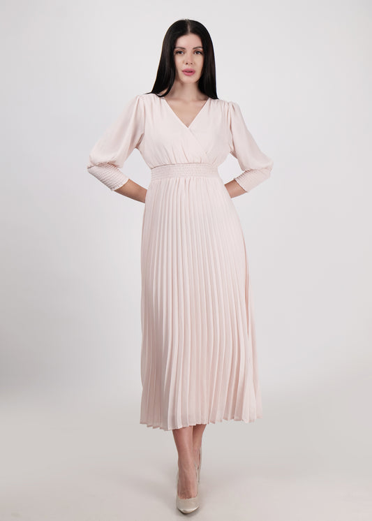 Smocked waist pleated maxi dress