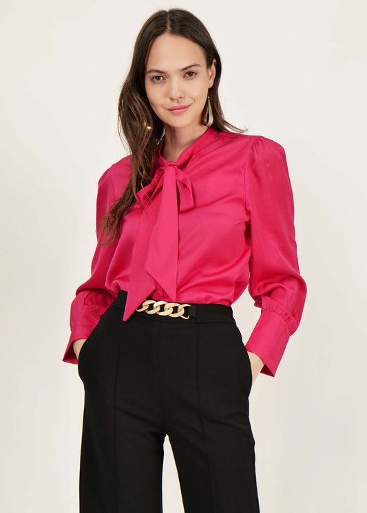 DRIRO Fuschia Tie-Up Neck Regular Party wear shirt