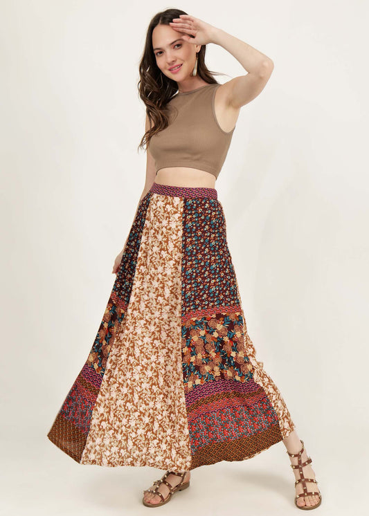 DRIRO Mix and Match Floral Printed Flared A-Line Maxi Skirt