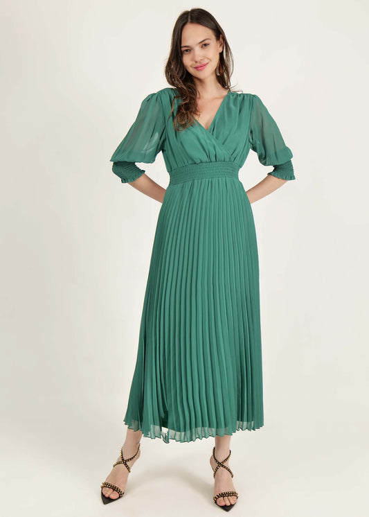 Light Green smocked waist pleated maxi dress