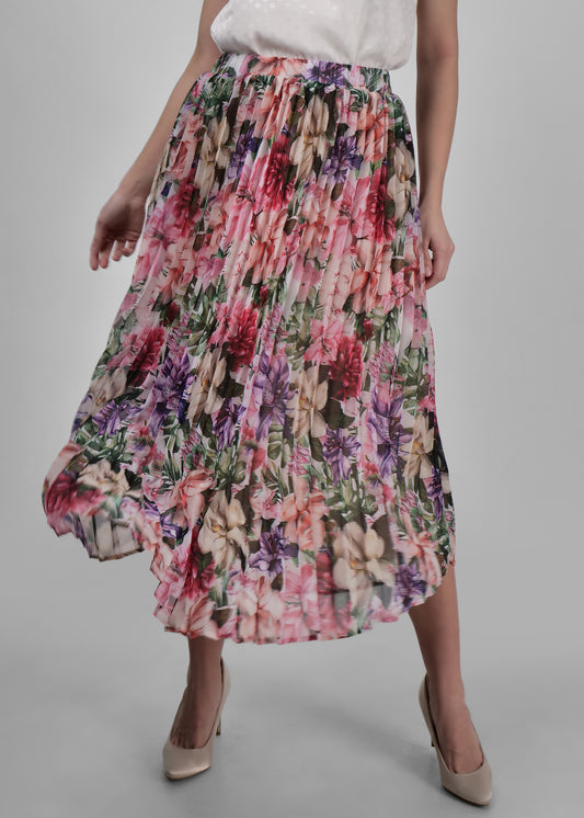 DRIRO Spring Printed Flared Midi A-Line Skirt