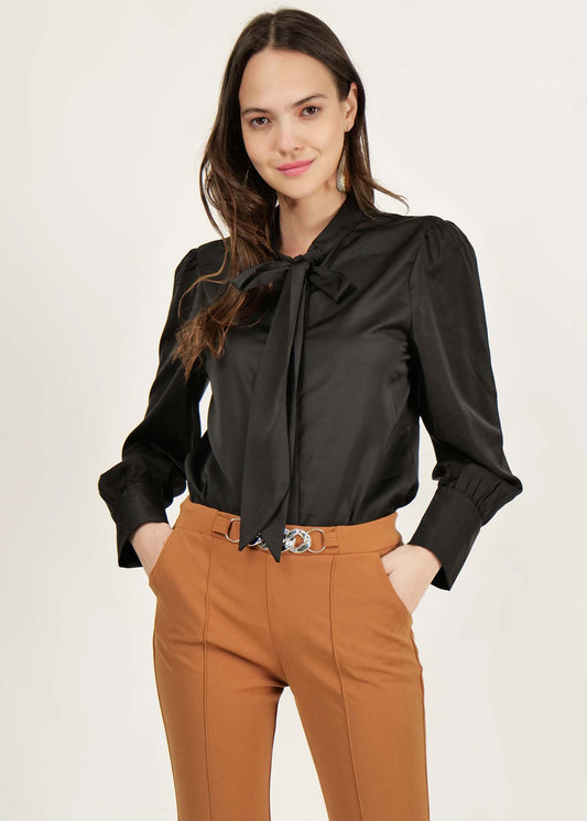 DRIRO Black Tie-Up Neck Regular Party wear shirt