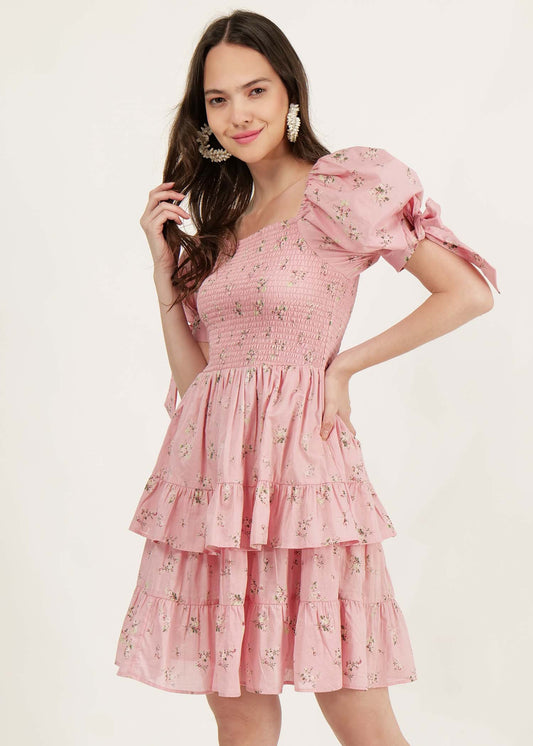 FLORAL SMOCKED TIERED DRESS