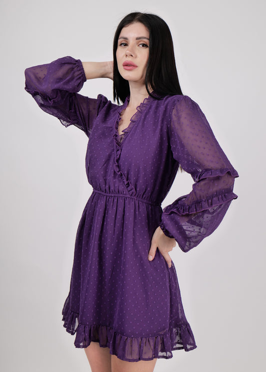 DRIRO Georgette purple smoked midi dress