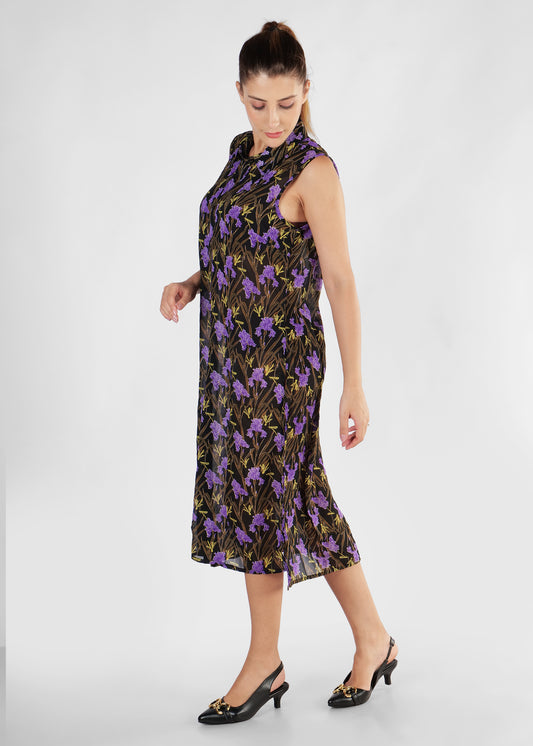 Floral Printed Sleeveless Fit & Flare Cotton Midi Dress