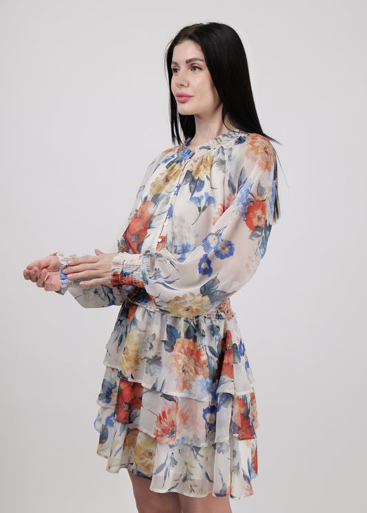 Summer floral smocked waist tiered mini dress