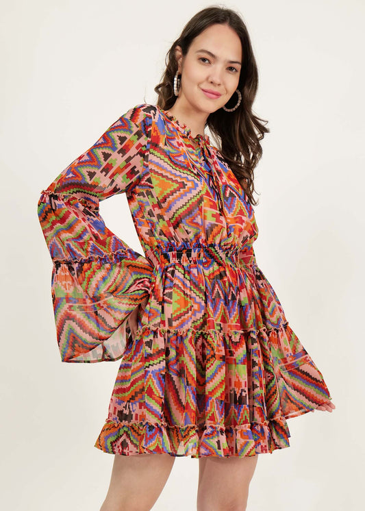 multi color flared sleeve dress for women & Girls