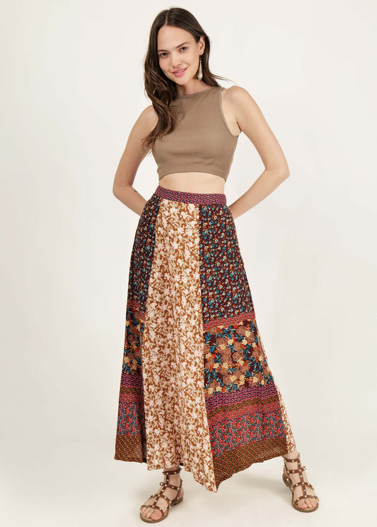 DRIRO Mix and Match Floral Printed Flared A-Line Maxi Skirt