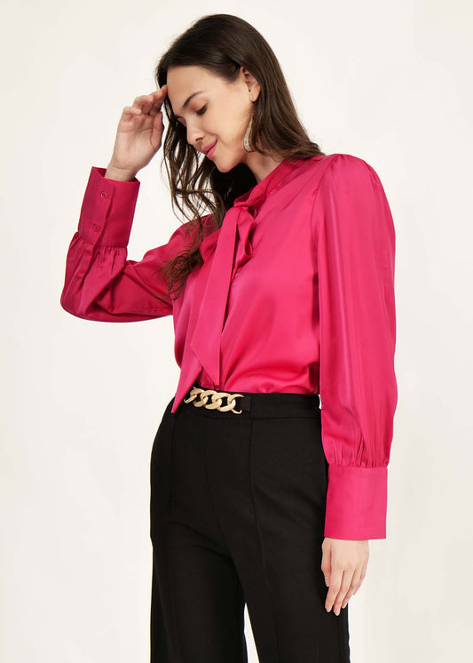 DRIRO Fuschia Tie-Up Neck Regular Party wear shirt