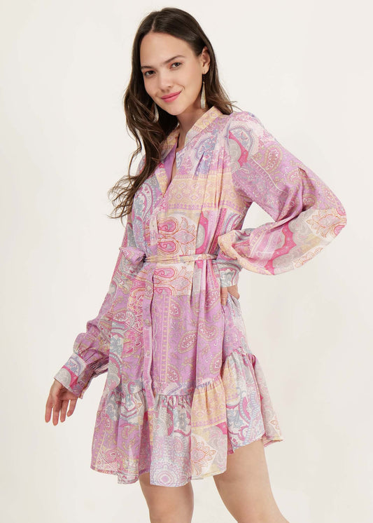 DRIRO PINK DRESS WITH BELT AT WAIST