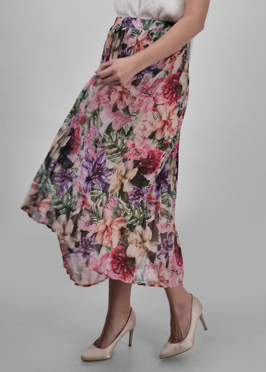 DRIRO Spring Printed Flared Midi A-Line Skirt