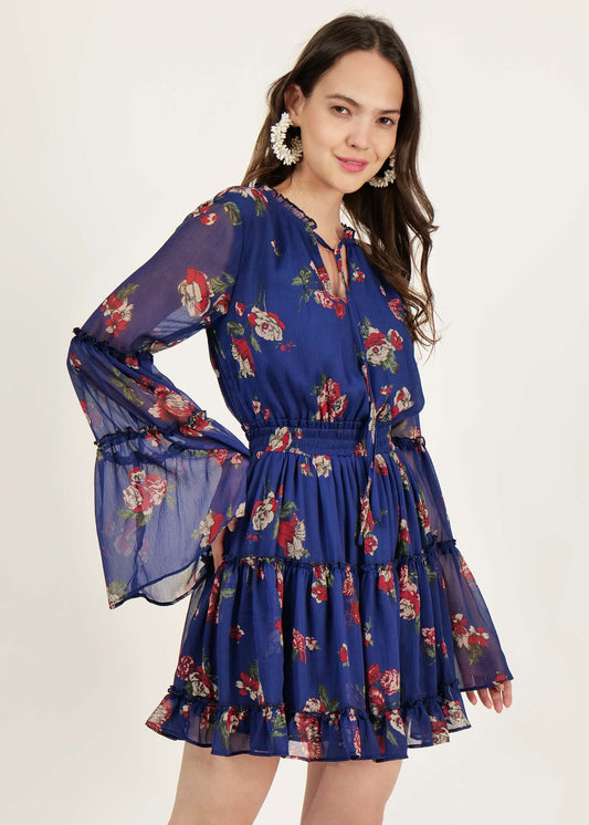 MULTI COLOR FLARED SLEEVE DRESS