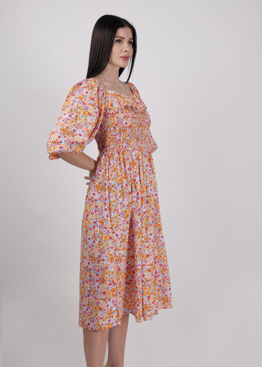 DRIRO Summer must have floral smocked midi dress