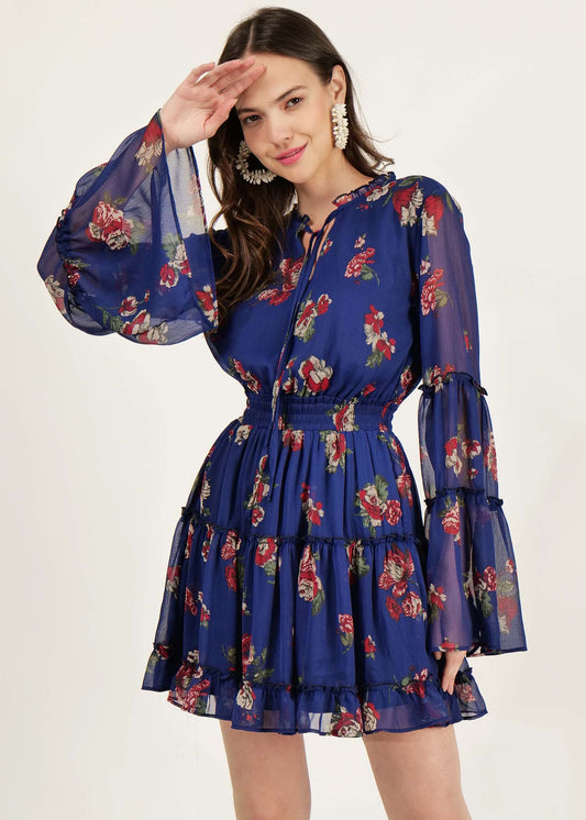 MULTI COLOR FLARED SLEEVE DRESS