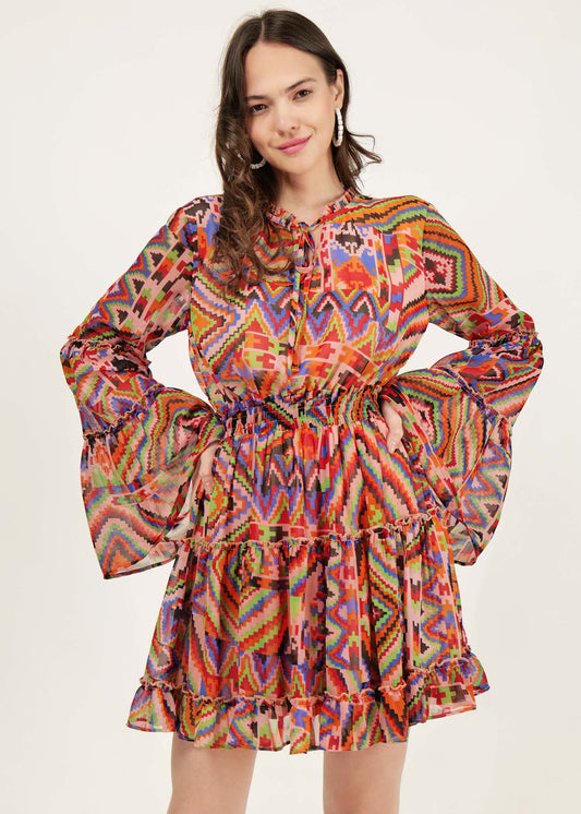 multi color flared sleeve dress for women & Girls