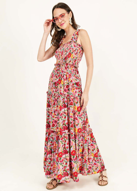 FLORAL RUFFLE DETAIL MAXI DRESS