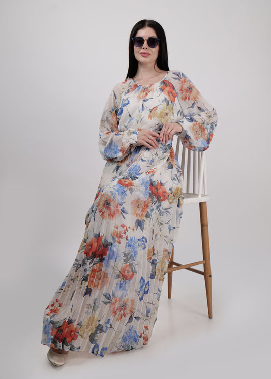 DRIRO Pleated maxi dress with belt in pretty summer florals