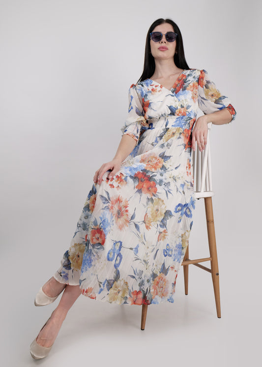 Pleated maxi dress in pretty summer florals