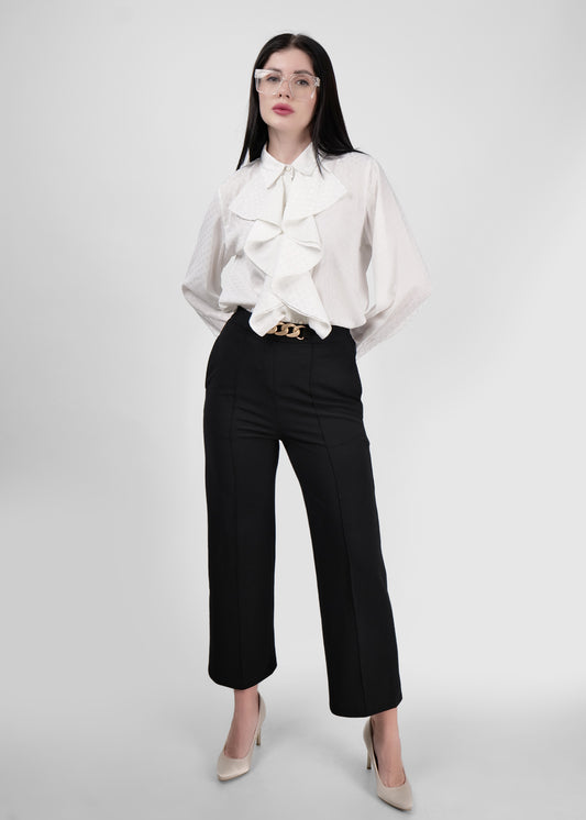 off white chique collar neck button down front ruffle shirt