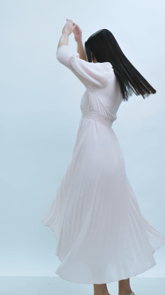 Smocked waist pleated maxi dress